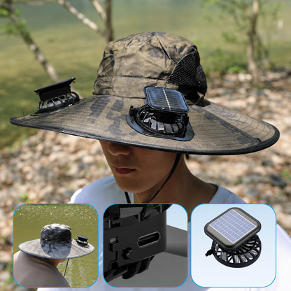Sonnenhut mit eingebauten Ventilatoren – perfekt zum Wandern, Angeln und für Outdoor-Aktivitäten.