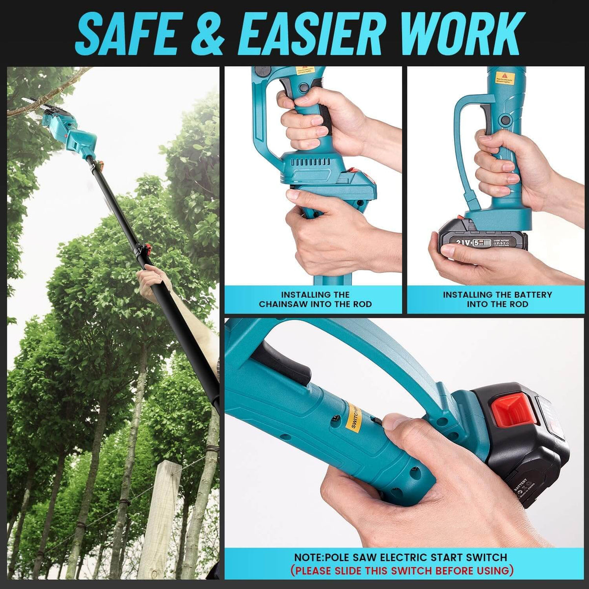 8-inch 2-in-1 cordless chainsaw with pole