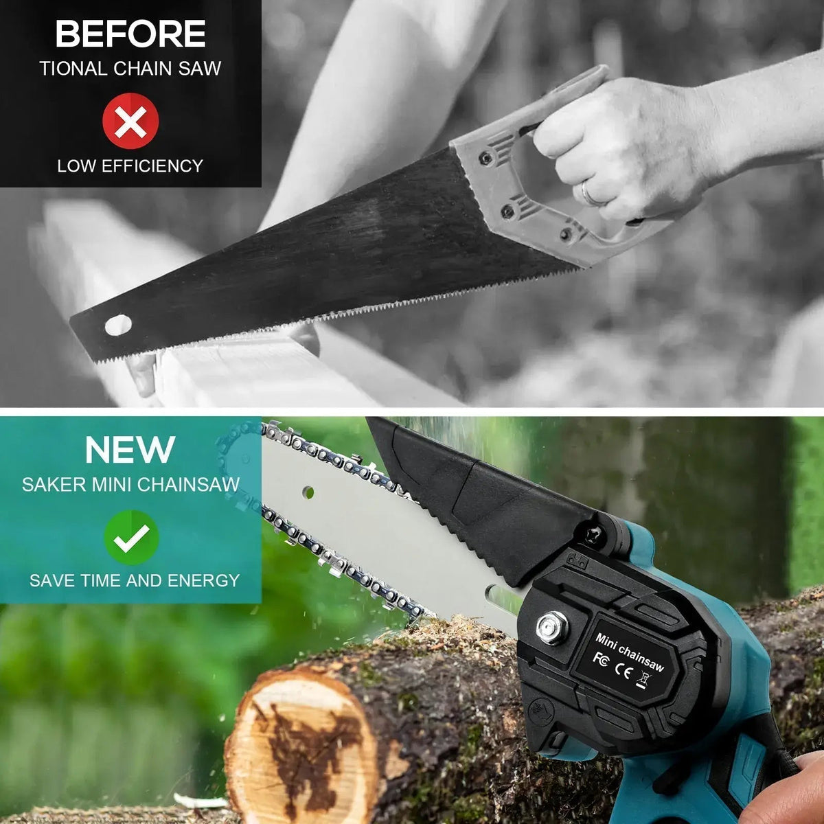 4"/6" Cordless Wood-Cutting Chainsaw with 2 Power Batteries