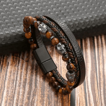 High-quality leather bracelet for men - stylish bling with gemstones and charms