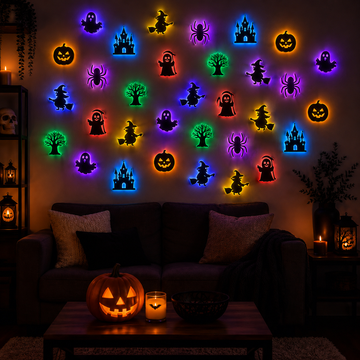 LED Glowing Halloween Bat Wall Decor Set