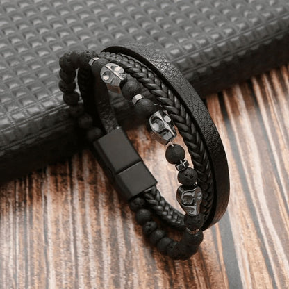 High-quality leather bracelet for men - stylish bling with gemstones and charms