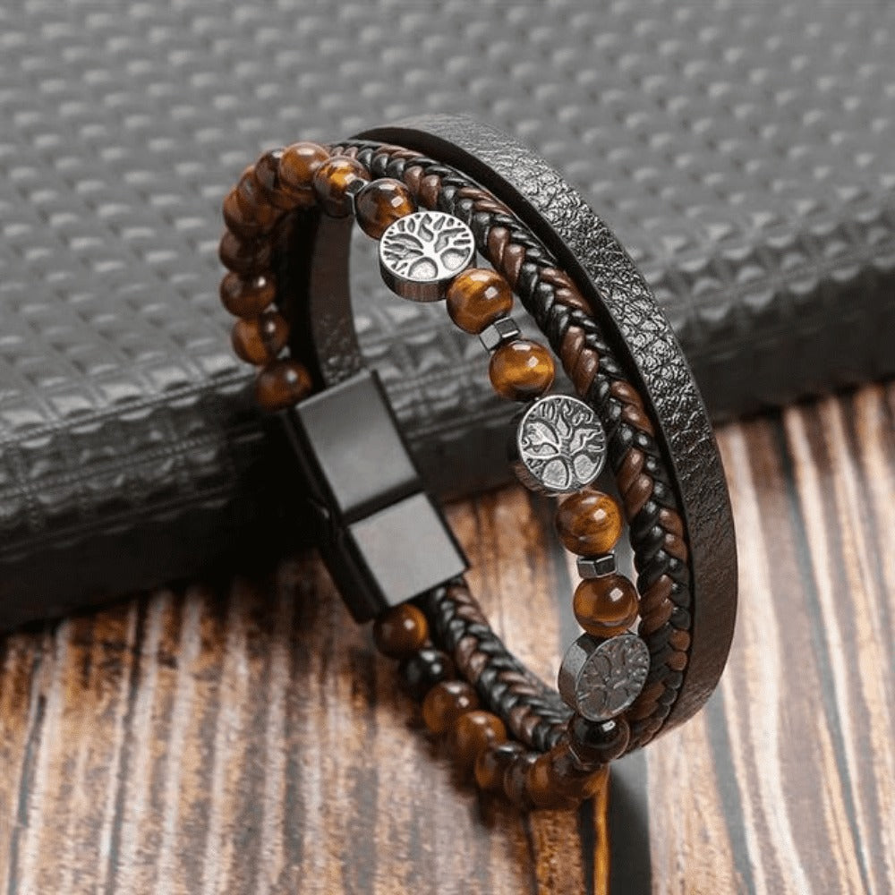 High-quality leather bracelet for men - stylish bling with gemstones and charms