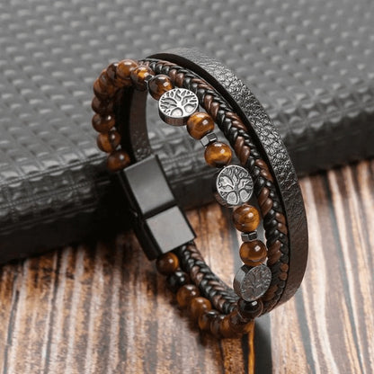 High-quality leather bracelet for men - stylish bling with gemstones and charms