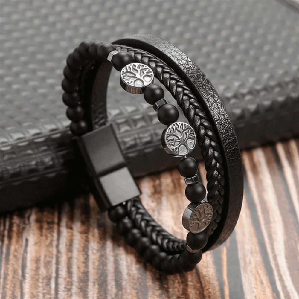 High-quality leather bracelet for men - stylish bling with gemstones and charms