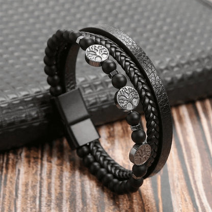 High-quality leather bracelet for men - stylish bling with gemstones and charms