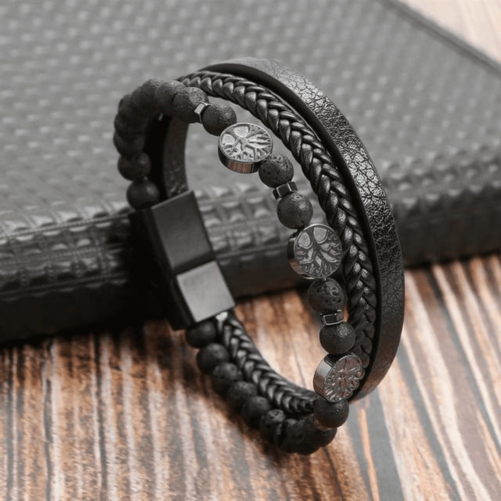 High-quality leather bracelet for men - stylish bling with gemstones and charms