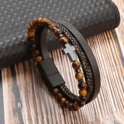 High-quality leather bracelet for men - stylish bling with gemstones and charms