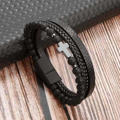 High-quality leather bracelet for men - stylish bling with gemstones and charms