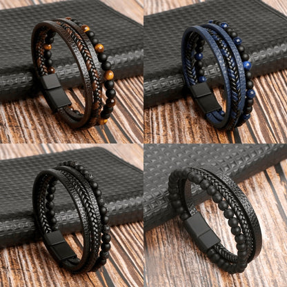 High-quality leather bracelet for men - stylish bling with gemstones and charms