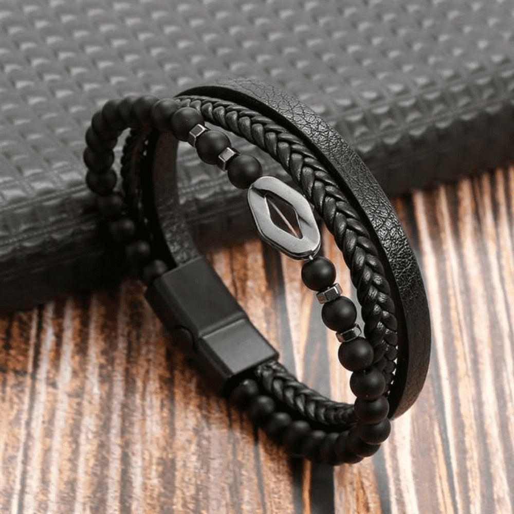 High-quality leather bracelet for men - stylish bling with gemstones and charms