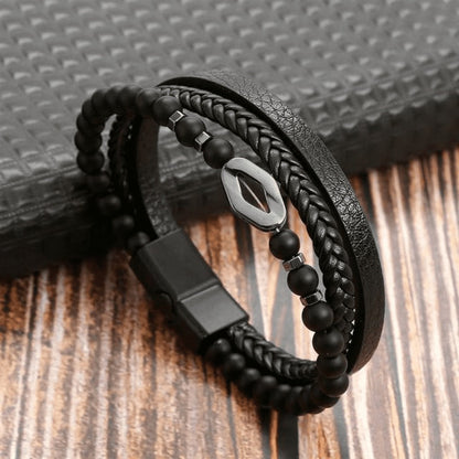 High-quality leather bracelet for men - stylish bling with gemstones and charms