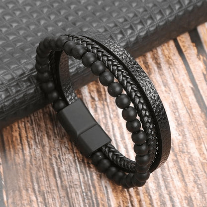 High-quality leather bracelet for men - stylish bling with gemstones and charms