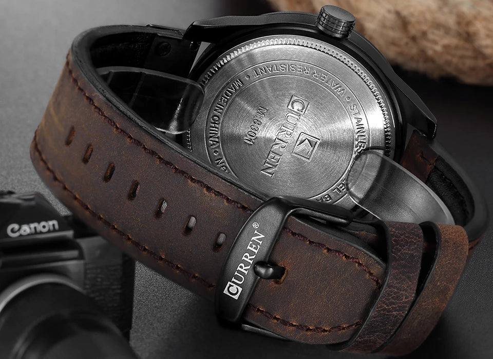 Black stainless steel watch with leather strap | Boreal