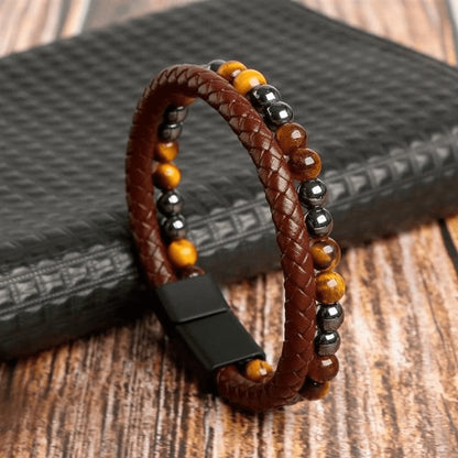 High-quality leather bracelet for men - stylish bling with gemstones and charms