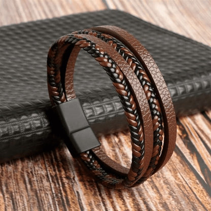 High-quality leather bracelet for men - stylish bling with gemstones and charms