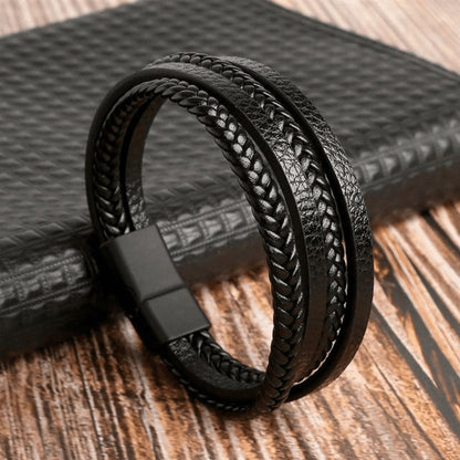 High-quality leather bracelet for men - stylish bling with gemstones and charms