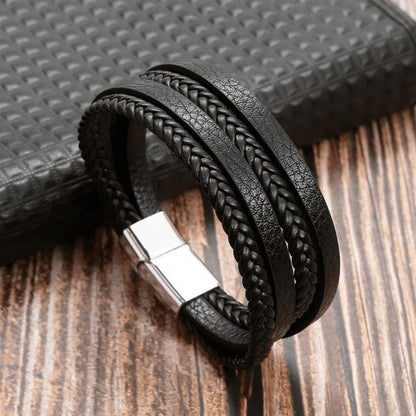 High-quality leather bracelet for men - stylish bling with gemstones and charms