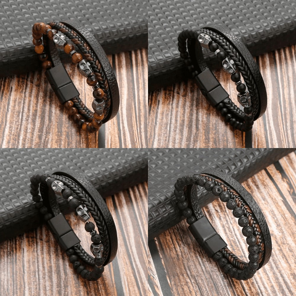 High-quality leather bracelet for men - stylish bling with gemstones and charms