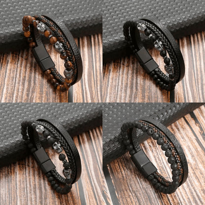 High-quality leather bracelet for men - stylish bling with gemstones and charms