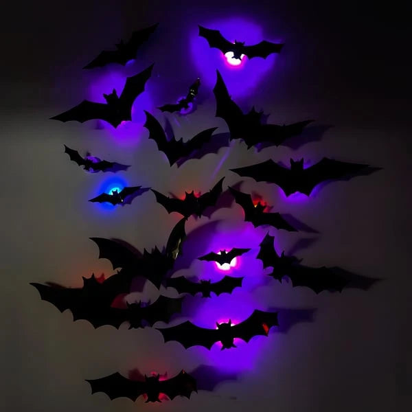LED Glowing Halloween Bat Wall Decor Set
