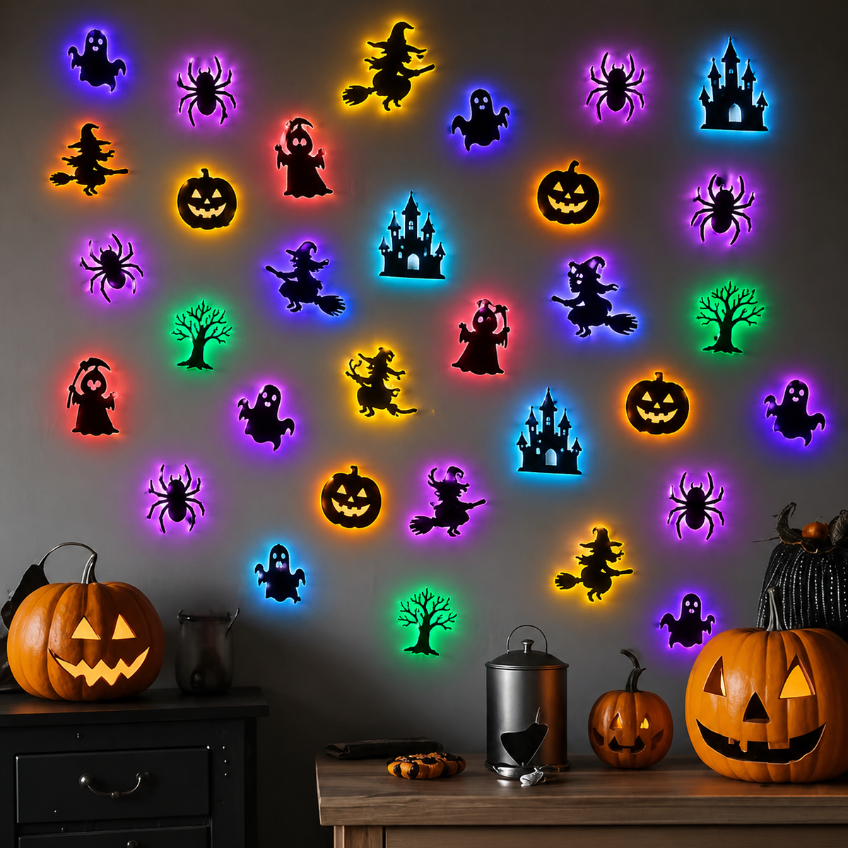 LED Glowing Halloween Bat Wall Decor Set
