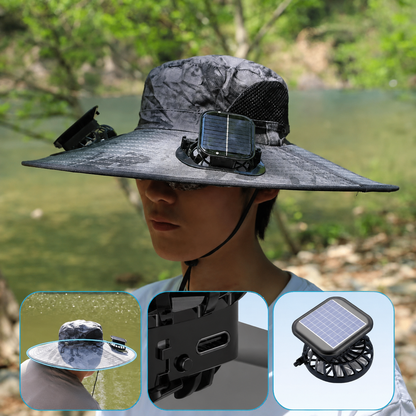 Sonnenhut mit eingebauten Ventilatoren – perfekt zum Wandern, Angeln und für Outdoor-Aktivitäten.