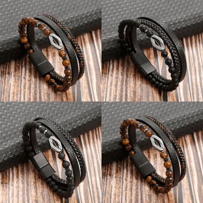 High-quality leather bracelet for men - stylish bling with gemstones and charms