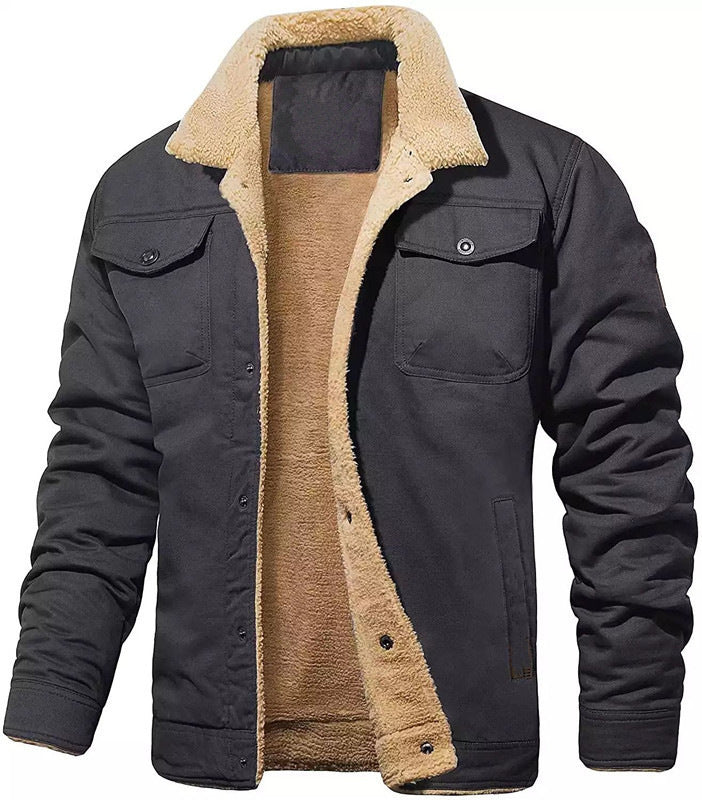 Retro western-inspired winter fleece jacket for men