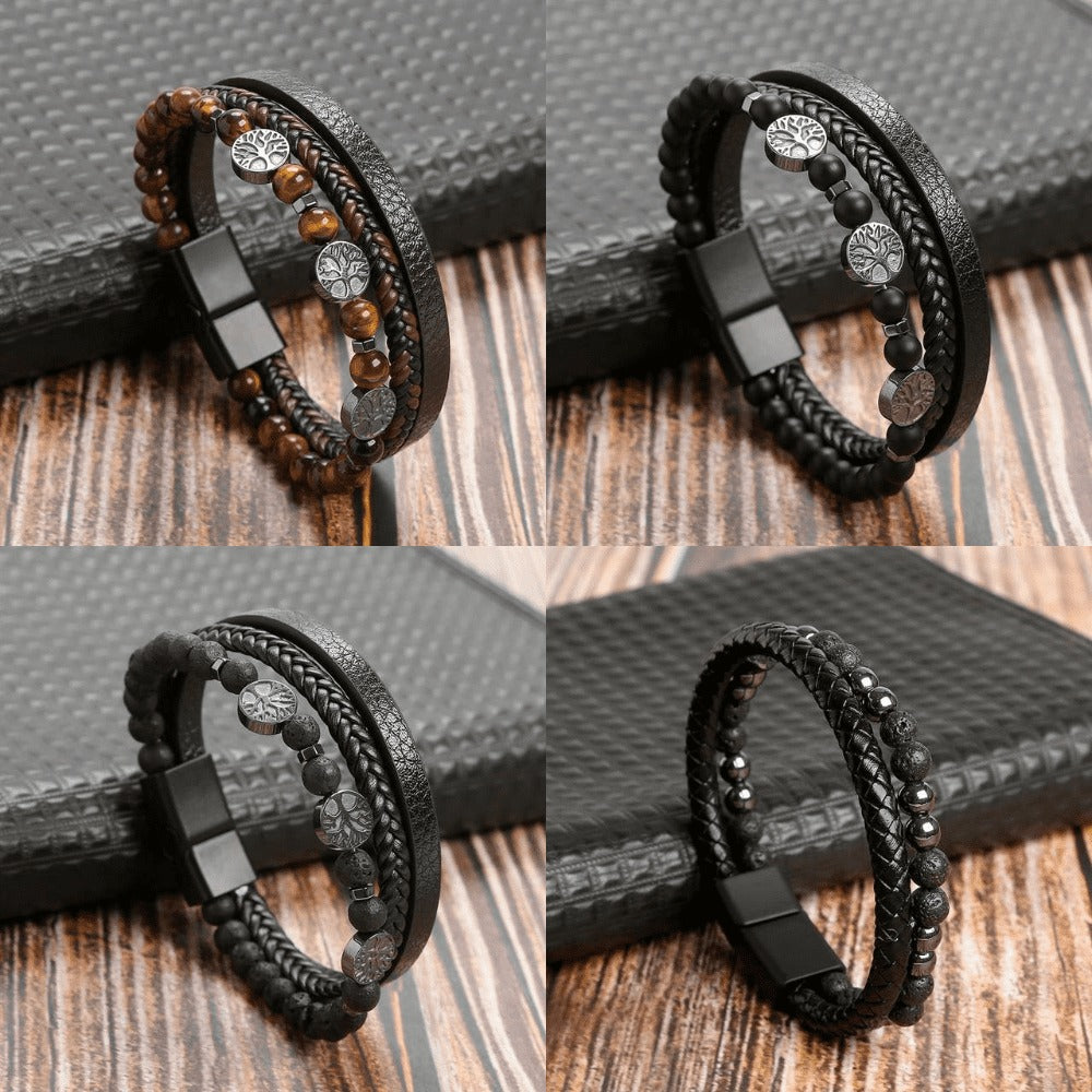 High-quality leather bracelet for men - stylish bling with gemstones and charms