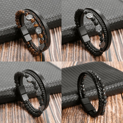 High-quality leather bracelet for men - stylish bling with gemstones and charms
