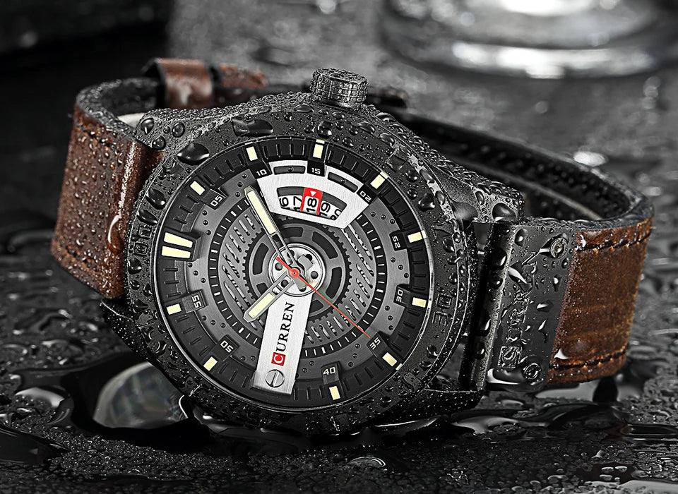 Black stainless steel watch with leather strap | Boreal