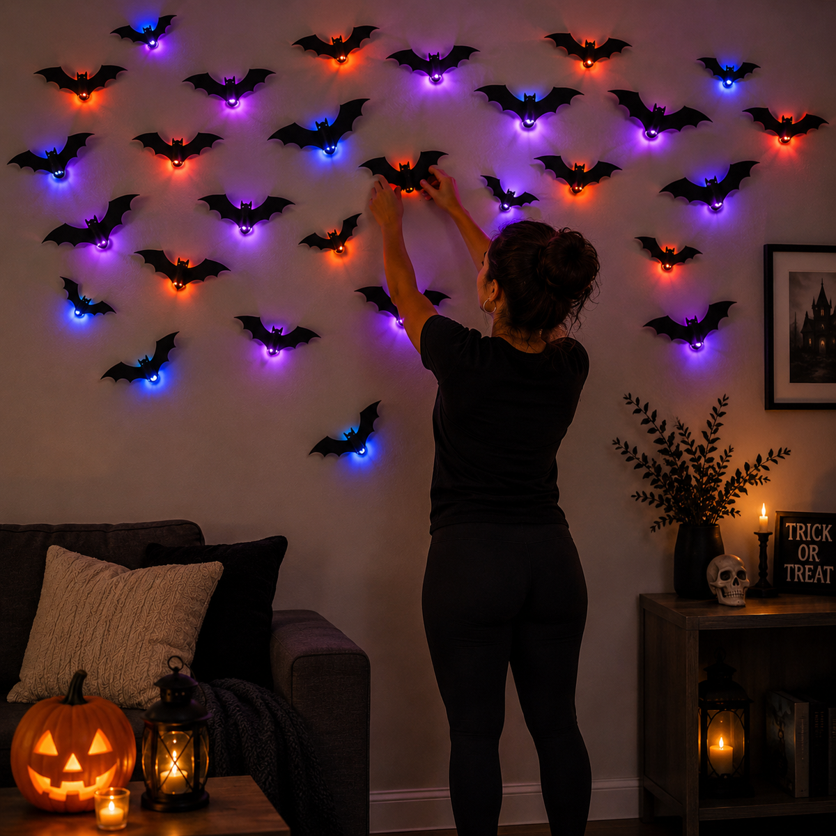 LED Glowing Halloween Bat Wall Decor Set