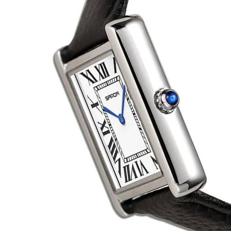 Square stainless steel and black leather watch | Solstice