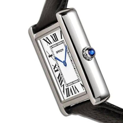 Square stainless steel and black leather watch | Solstice