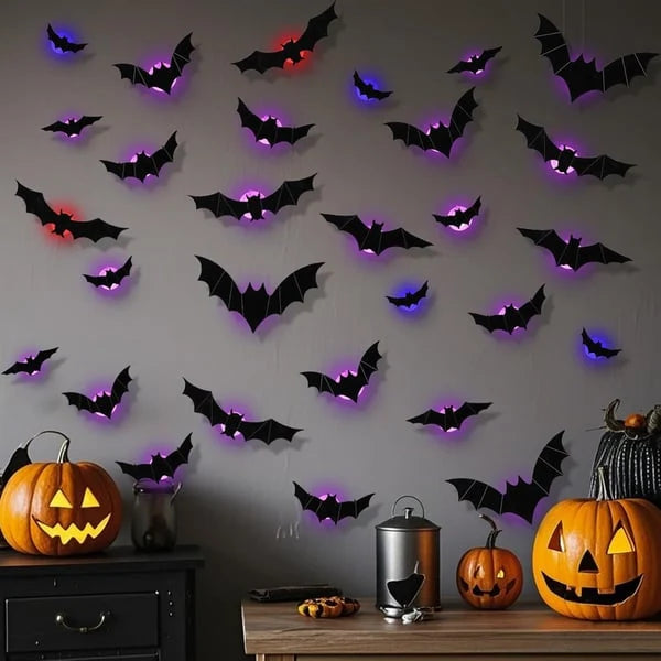 LED Glowing Halloween Bat Wall Decor Set