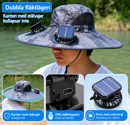 Sonnenhut mit eingebauten Ventilatoren – perfekt zum Wandern, Angeln und für Outdoor-Aktivitäten.