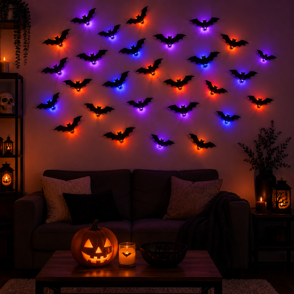 LED Glowing Halloween Bat Wall Decor Set