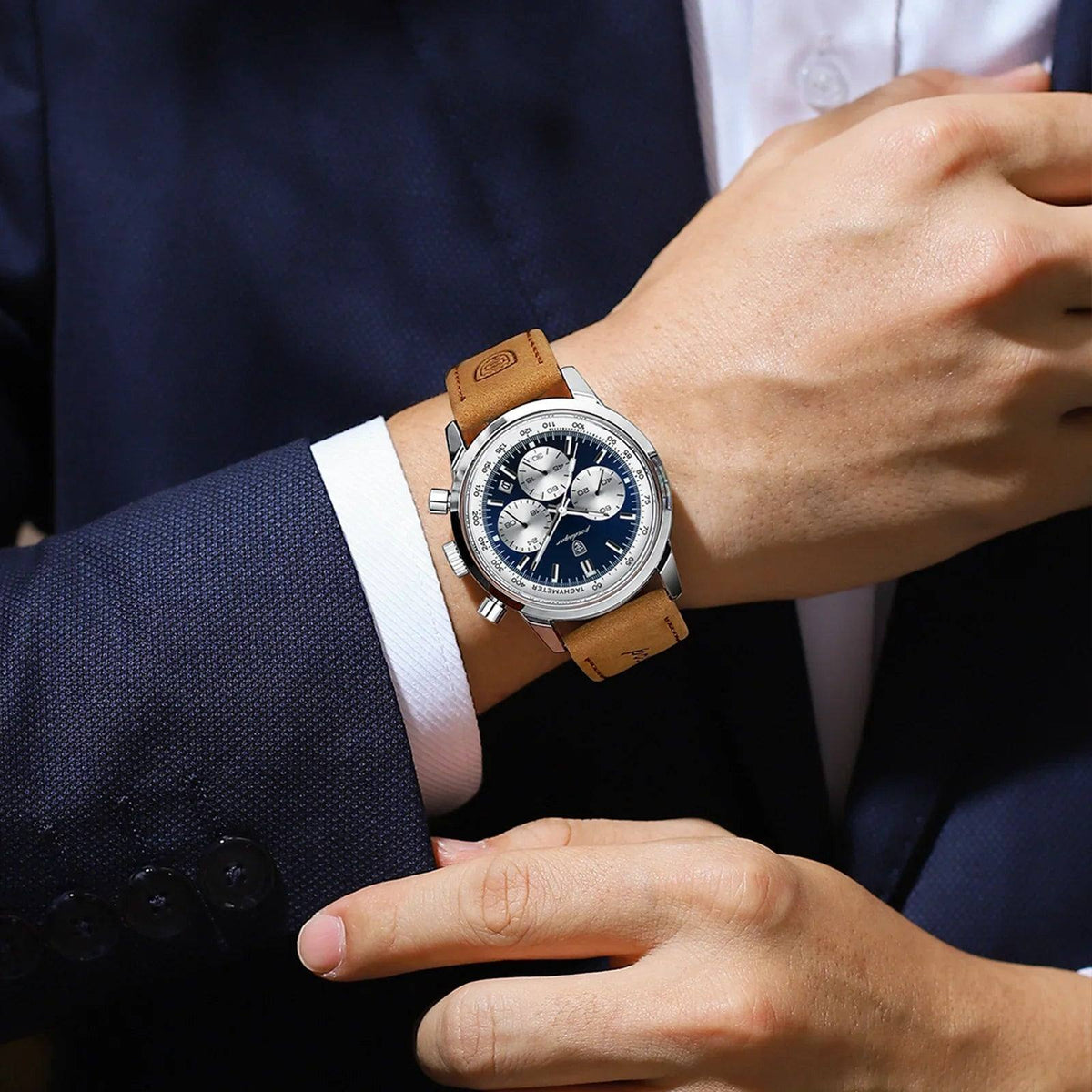 Men's stainless steel watch with a stylish leather strap | Orion