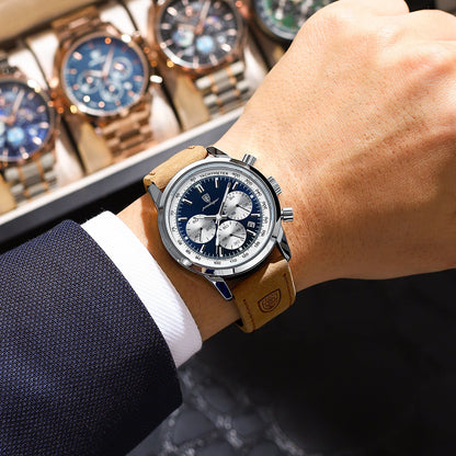 Men's stainless steel watch with a stylish leather strap | Orion
