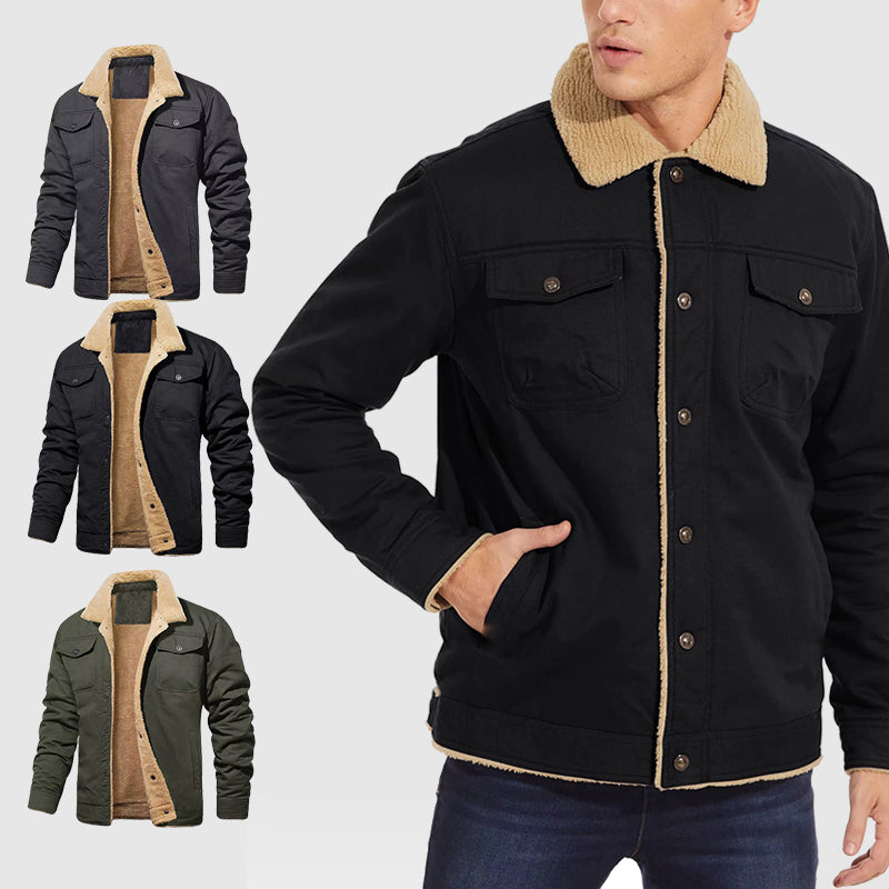 Retro western-inspired winter fleece jacket for men