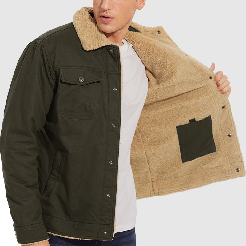 Retro western-inspired winter fleece jacket for men