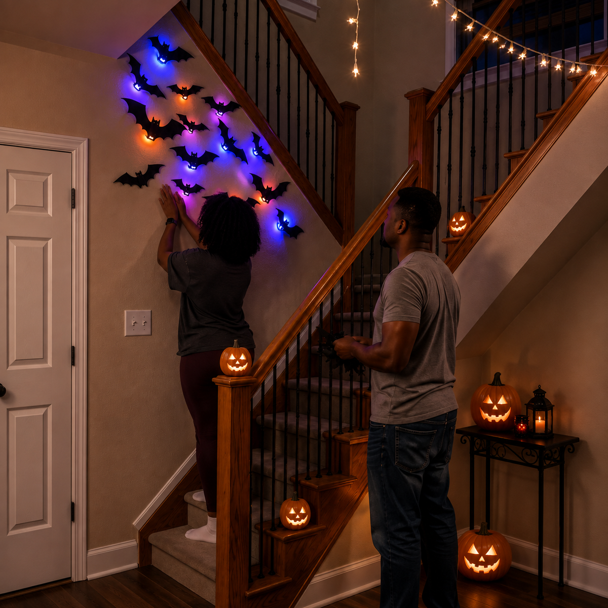 LED Glowing Halloween Bat Wall Decor Set