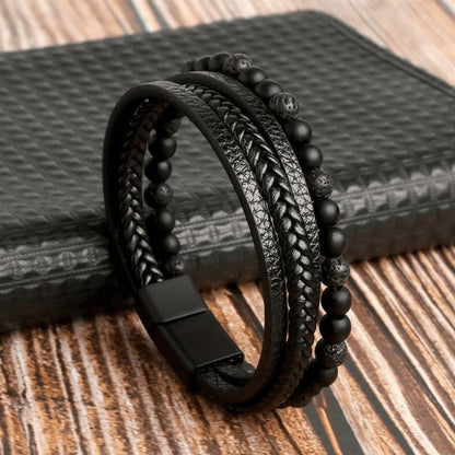 High-quality leather bracelet for men - stylish bling with gemstones and charms