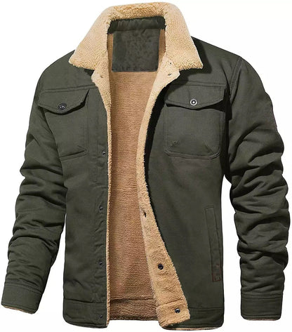 Retro western-inspired winter fleece jacket for men