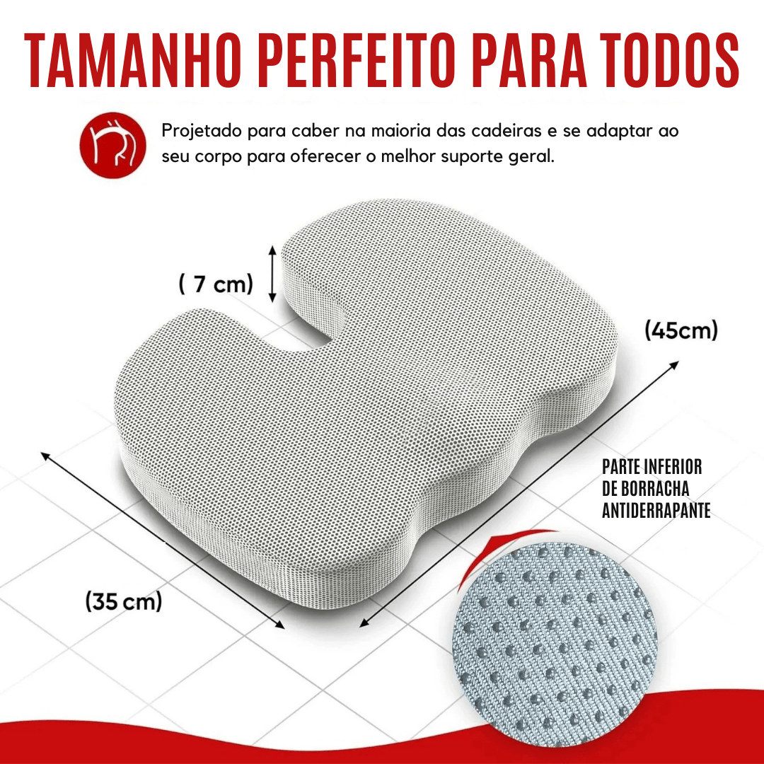 Almofada Ortopédica Assento – Espuma de Memória, Alívio Dores Cóccix e Ciática, Uso em Escritório