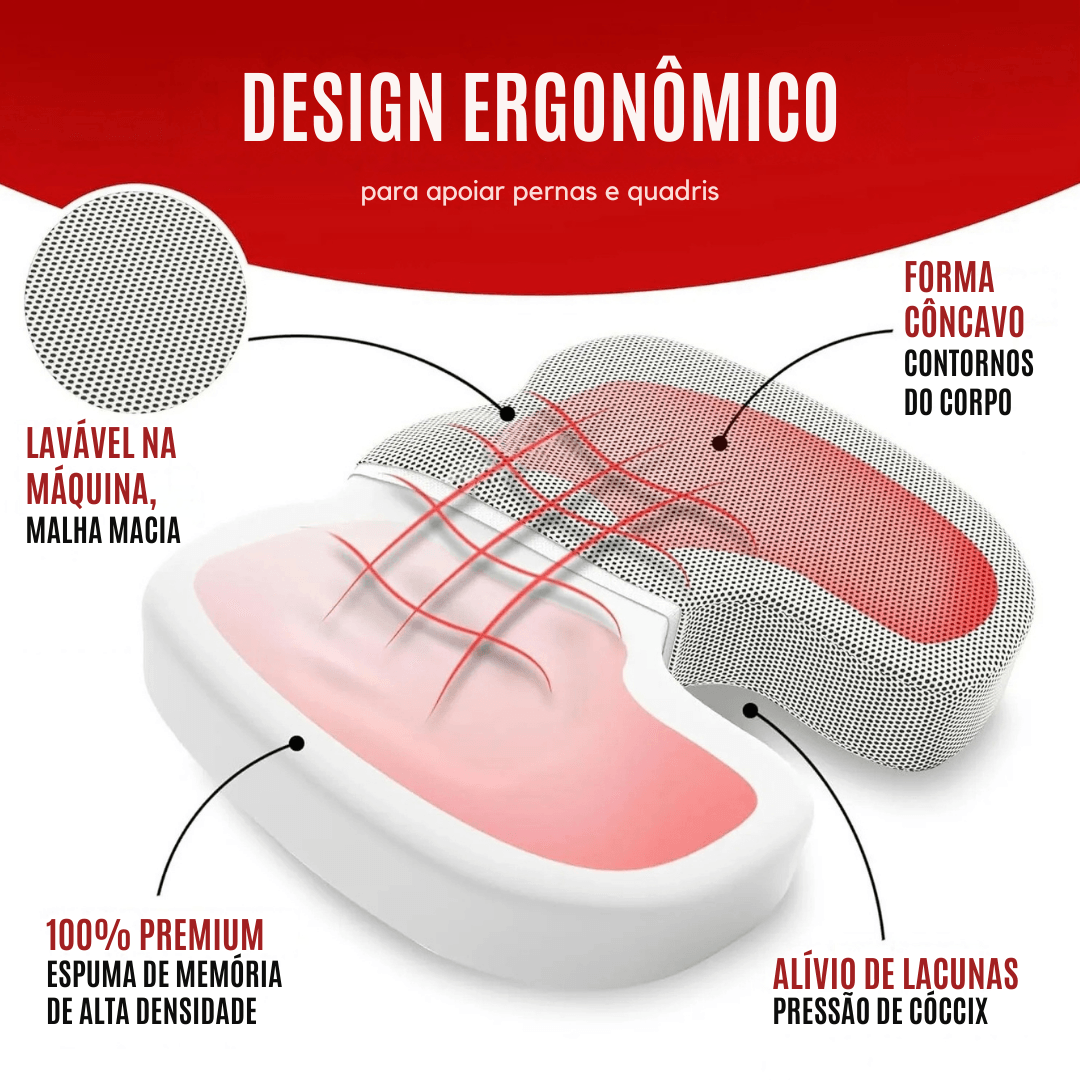 Almofada Ortopédica Assento – Espuma de Memória, Alívio Dores Cóccix e Ciática, Uso em Escritório