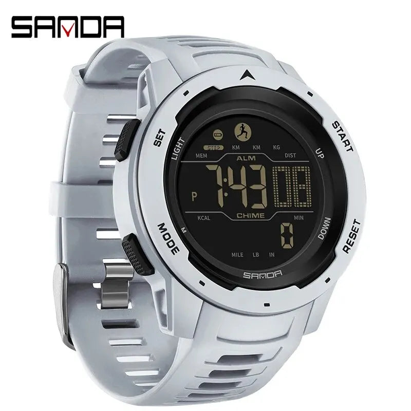 Sanda marca relógios masculinos esportes pedômetro calorias 50m à prova dwaterproof água led relógio digital militar relógio de pulso relogio masculino 2145