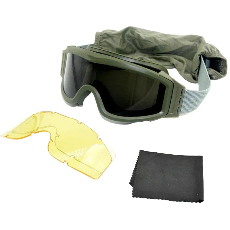 Óculos táticos com 3 lentes, óculos de combate, airsoft, paintball, proteção ocular para cs wargame, motocicleta, caminhadas