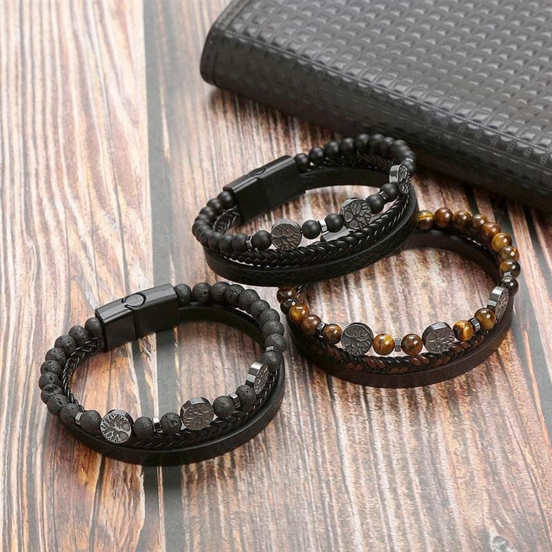 High-quality leather bracelet for men - stylish bling with gemstones and charms